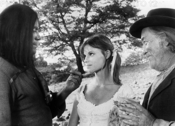 Oliver Reed, Kay Lenz, Strother Martin, on-set of the western film, "The Great Scout And Cathouse Thursday", United Artists, 1976