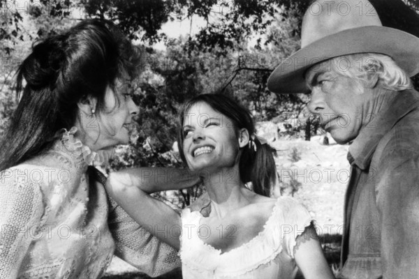 Elizabeth Ashley, Kay Lenz, Lee Marvin, on-set of the western film, "The Great Scout And Cathouse Thursday", United Artists, 1976