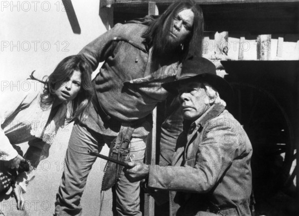 Kay Lenz, Oliver Reed, Lee Marvin, on-set of the western film, "The Great Scout And Cathouse Thursday", United Artists, 1976