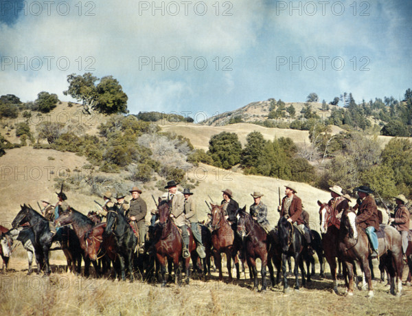 Stewart Granger (center), on-set of the western film, "Gun Glory", MGM, 1957