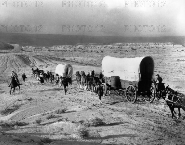 Wagon train, on-set of the western film, "How The West Was Won", MGM, 1962