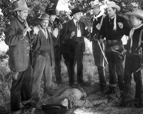 James Ellison (2nd right), on-set of the western film, "I Killed Geronimo", Eagle-Lion Films, 1950