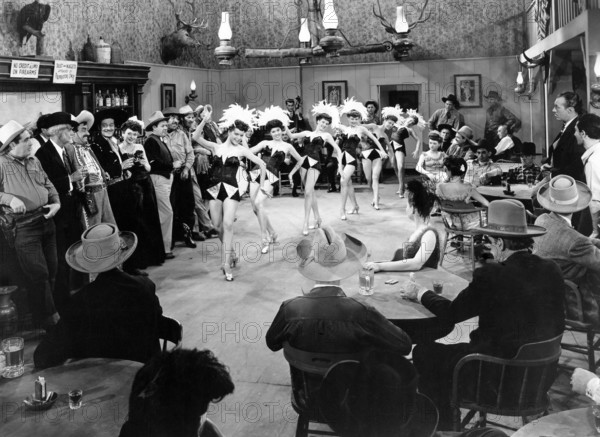 Saloon dancers, on-set of the western film, "In Old New Mexico", Monogram Pictures, 1945