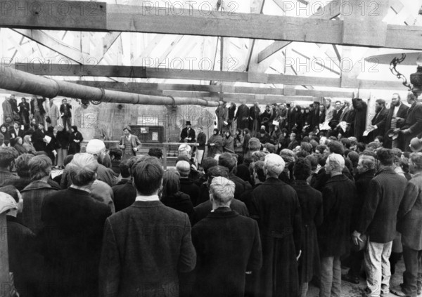 Immigrant settlers gathering at local skating rink in Sweetwater, Wyoming, on-set of the western film, "Heaven's Gate", United Artists, 1980