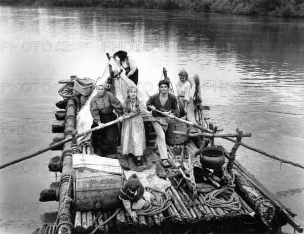 Agnes Moorehead,  Debbie Reynolds, Karl Malden, Kim Charney, Carroll Baker, on-set of the western film, "How The West Was Won", MGM, 1962