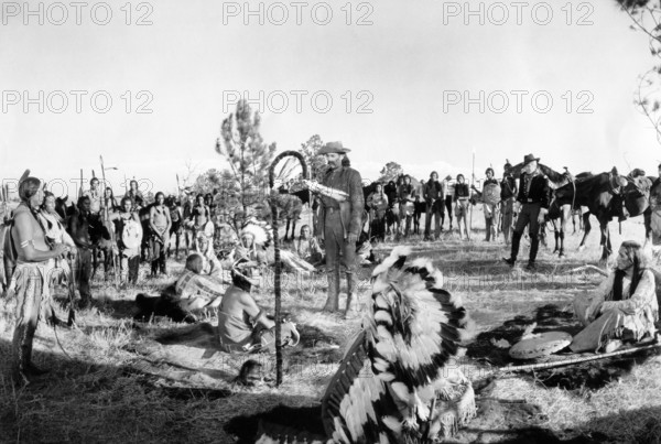 Henry Fonda (standing center), on-set of the western film, "How The West Was Won", MGM, 1962