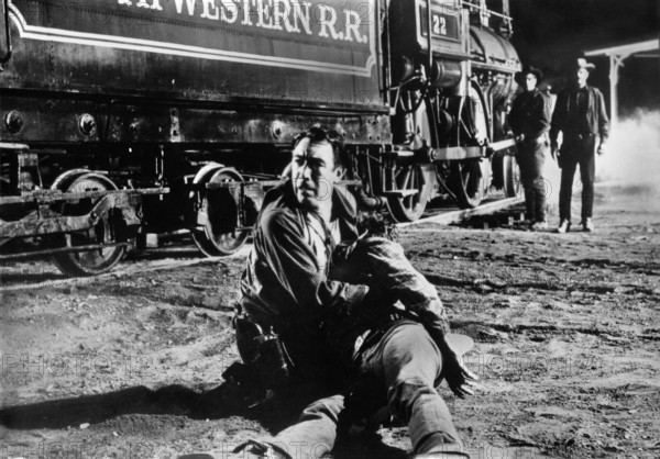 Anthony Quinn, on-set of the western film, "Last Train From Gun Hill", Paramount Pictures, 1959