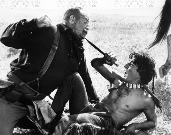 Earl Rosell, Dustin Hoffman, on-set of the western film, "Little Big Man", National General Pictures, 1970