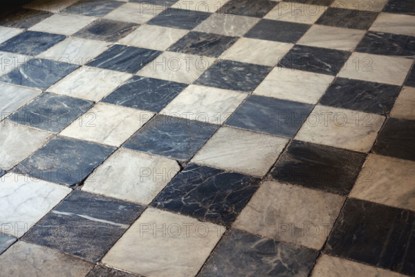 Marble floor with black and white checkered pattern