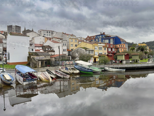 Boats on shore of Rio Madeo, Betanzos, Galicia, Spain