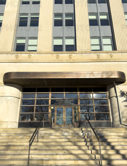 The Morris and Sophie Chang Building, entrance and stairs, Massachusetts Institute of Technology, Department of Economics, Sloan School of Management, Cambridge, Massachusetts, USA