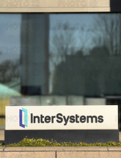 InterSystems, company sign and logo on office building, Cambridge, Massachusetts, USA