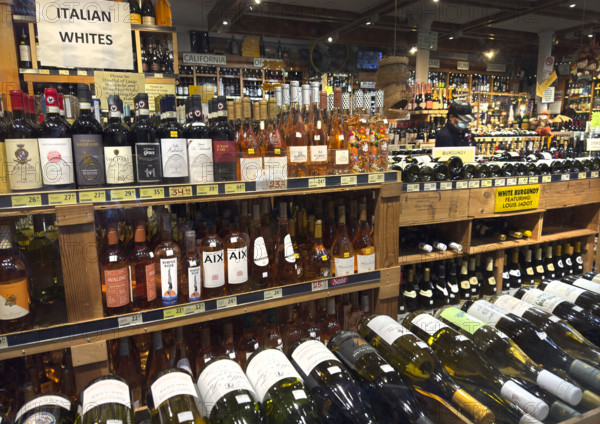 Assortment of bottles of wine in wine shop