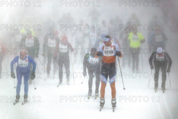 Competitors racing during Nordic skiing segment of North American Vasa Festival of Races, Traverse City, Michigan, USA