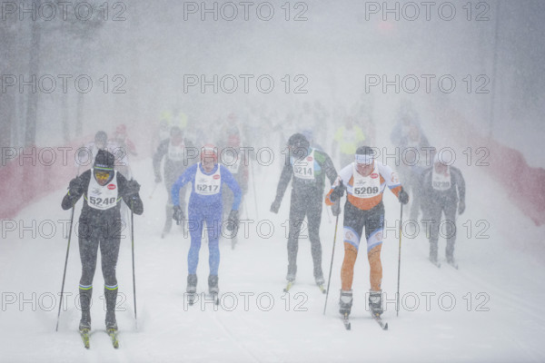 Competitors racing during Nordic skiing segment of North American Vasa Festival of Races, Traverse City, Michigan, USA