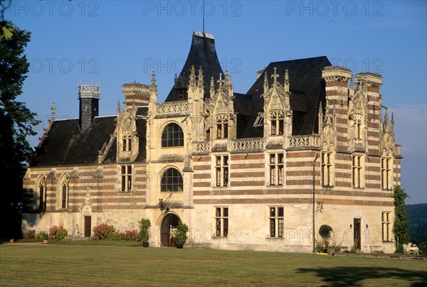 France, Haute Normandie, Seine Maritime, vallee de la Seine, saint maurice d'etelan, chateau d'etelan, renaissance, appareil de brique et pierre,