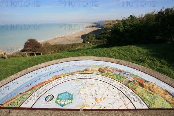 France, somme, entre picardie et Normandie, le bois de cise, vue sur la cote et les falaises, cote d'albatre, panorama, table d'orientation,