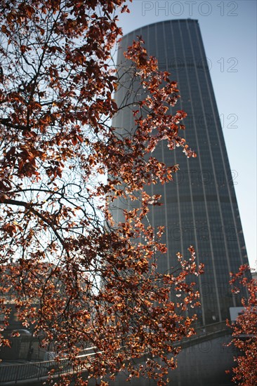 France, ile de france, paris 15e arrondissement, avenue du maine, tunnel routier, automobile, arbre en fleurs, printemps, rue, voie express, tour montparnasse,