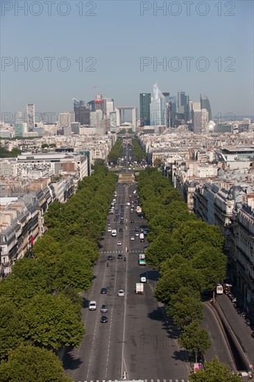 France, Region Ile de France, Paris 8e arrondissement, place Charles de Gaulle, place de l'Etoile, au sommet de l'Arc de Triomphe, panorama,