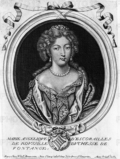 Fontanges (Marie-Angelica of Scoraille, Roussille, duchess of Fontanges 1661-1681).  Favorite of Louis XIV, rival of Madam de Montespan.