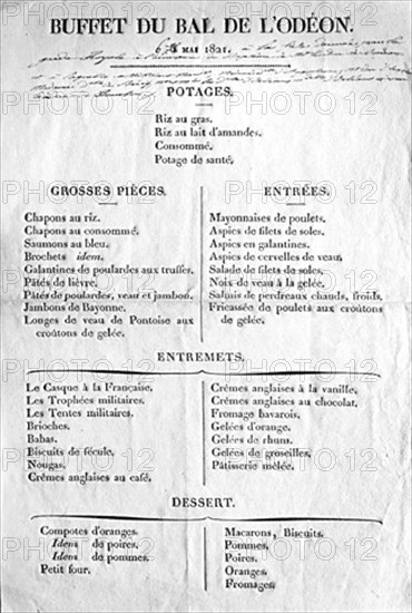 Menu de la fête donnée pour le baptême du duc de Bordeaux.