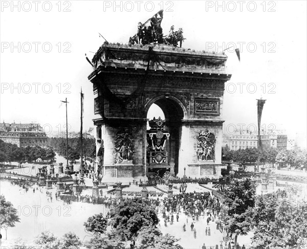 The Arc de Triomphe in Paris Funeral of Victor Hugo, 1st June 1885