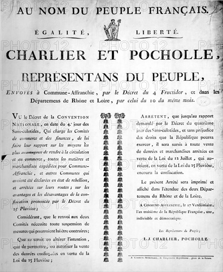 Confiscation de marchandises et denrées destinées à des communes en état de rébellion