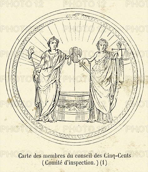 Révolution. Carte des membres du conseil des Cinq-Cents (Comité d'inspection). Gravure 19e.