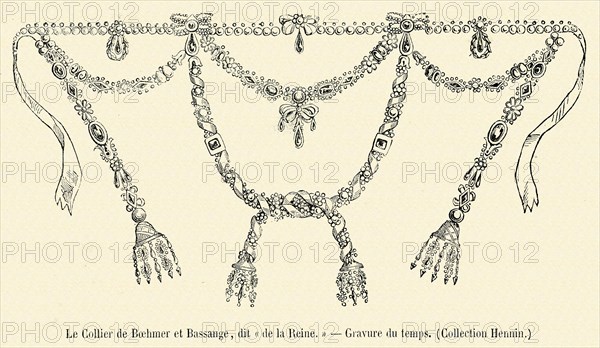 Révolution. Le Collier de Boehmer et Bassange, dit "de la Reine". Gravure 19e.