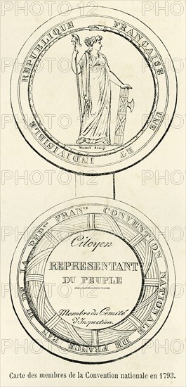 Révolution. Carte des membres de la Convention nationale en 1792. Gravure 19e.