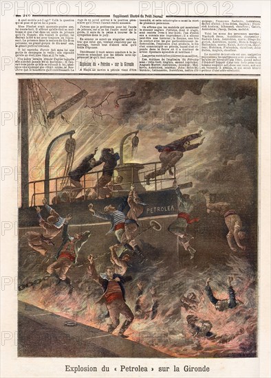 Le Petit Journal (supplément Illustré) du Samedi 2 juillet 1892. N° 84. Tanker. Pétrole. Pollution. Explosion du Petrolea sur la Gironde. Blaye.