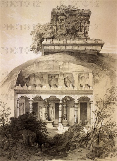 Cave with Structural Vimana, Mahavellipore. Artist: Thomas Colman Dibdin