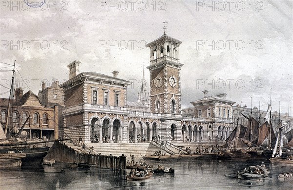 Billingsgate Wharf and Market, London, 1851. Artist: George Hawkins