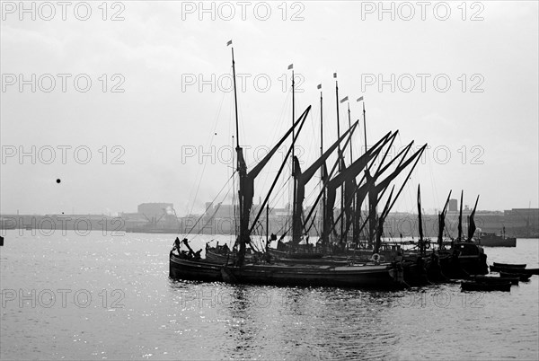 Thames barges on the River Thames at Woolwich, London, c1945-c1965