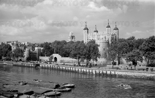 The Tower of London from Tower Bridge, London, c1945-c1965