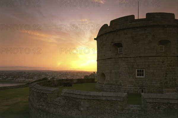 The keep of Pendennis Castle, Cornwall, at sunset, 1997