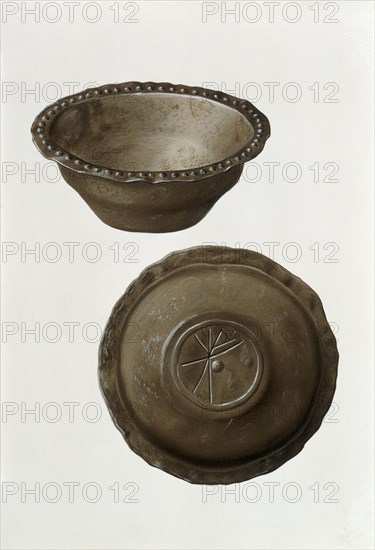 Christian monogram on base of pewter bowl from London. Artist: Unknown