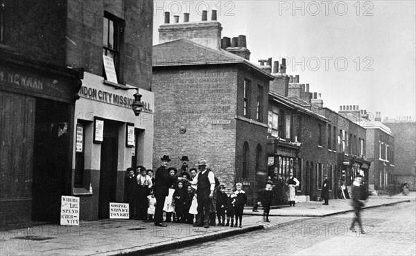 The London City Mission Hall in Grundy Street, near East India Dock, London, 1900s. Artist: John Galt