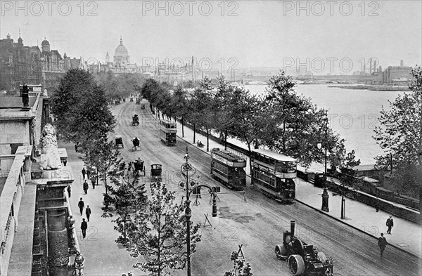 The Embankment from Waterloo Bridge, Westminster, London. Artist: Unknown