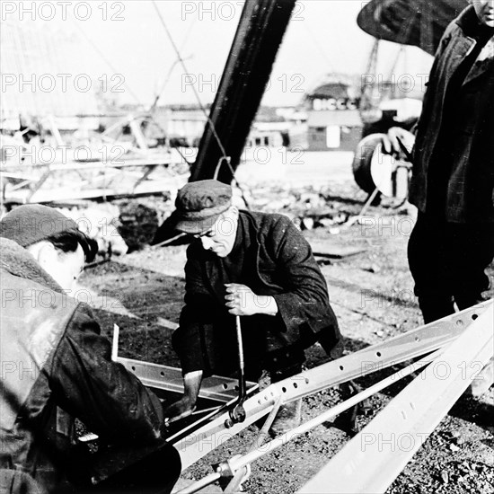 Construction workers on the South Bank, London, 1951. Artist: Henry Grant