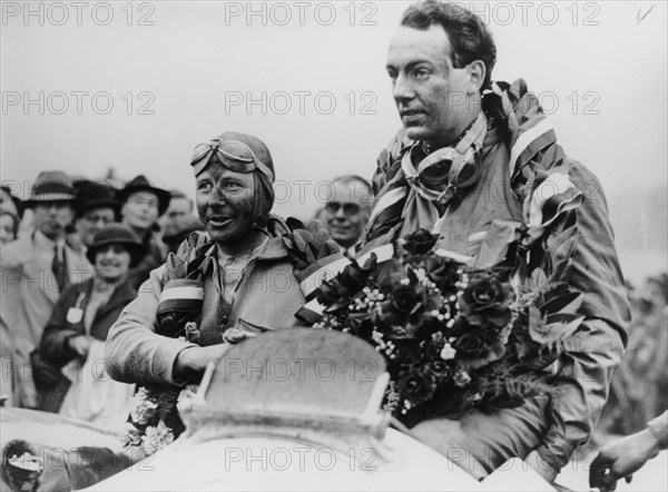 Whitney Straight and the Hon Brian Lewis, Brooklands, 1934. Artist: Unknown