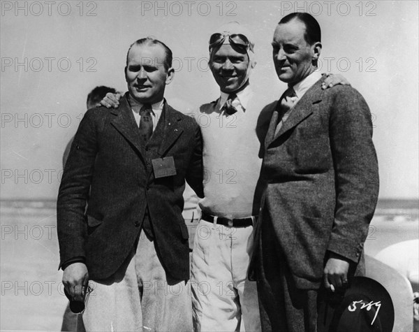 Malcolm Campbell, Frank Lockhart, Ray Keech (right to left) at Daytona, Florida, 1928. Artist: Unknown