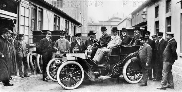 Wilhelm Maybach in a Mercedes, 1903. Creator: Unknown.