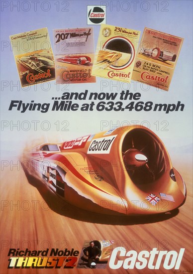 Poster advertising Castrol, featuring Thrust 2 and Richard Noble, c1983. Artist: Unknown