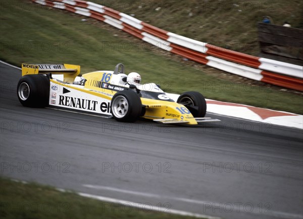 Rene Arnoux racing a Renault RE20, British Grand Prix, Brands Hatch, 1980. Artist: Unknown