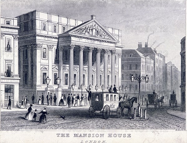 Mansion House (exterior), London, c1830. Artist: R Acon