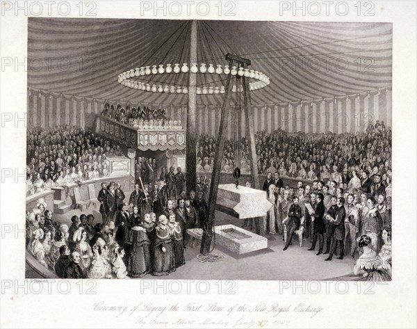 Prince Albert laying the first stone at the Royal Exchange, London, 1842. Artist: Harlen Melville