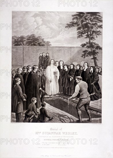 The burial of John Wesley's mother in Bunhill Fields, Finsbury, London, 1866. Artist: Stephen Gimber