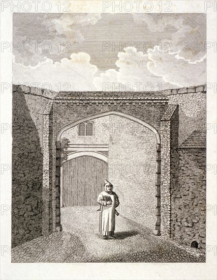 The gateway at Charterhouse, Finsbury, London, c1800. Artist: John Barlow