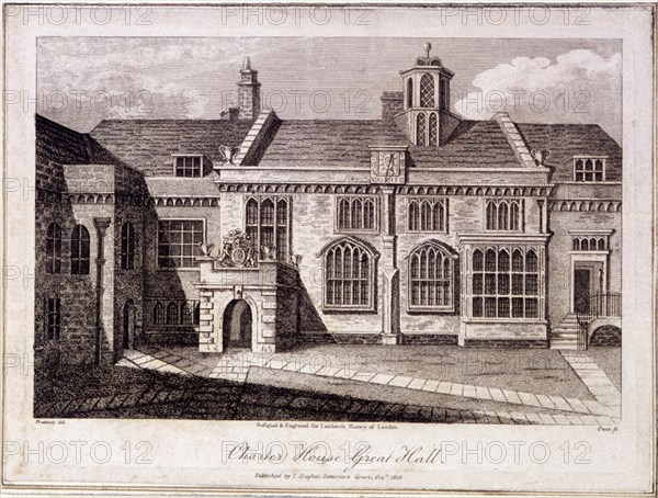 The Great Hall in Charterhouse, Finsbury, London, 1805. Artist: Samuel Owen